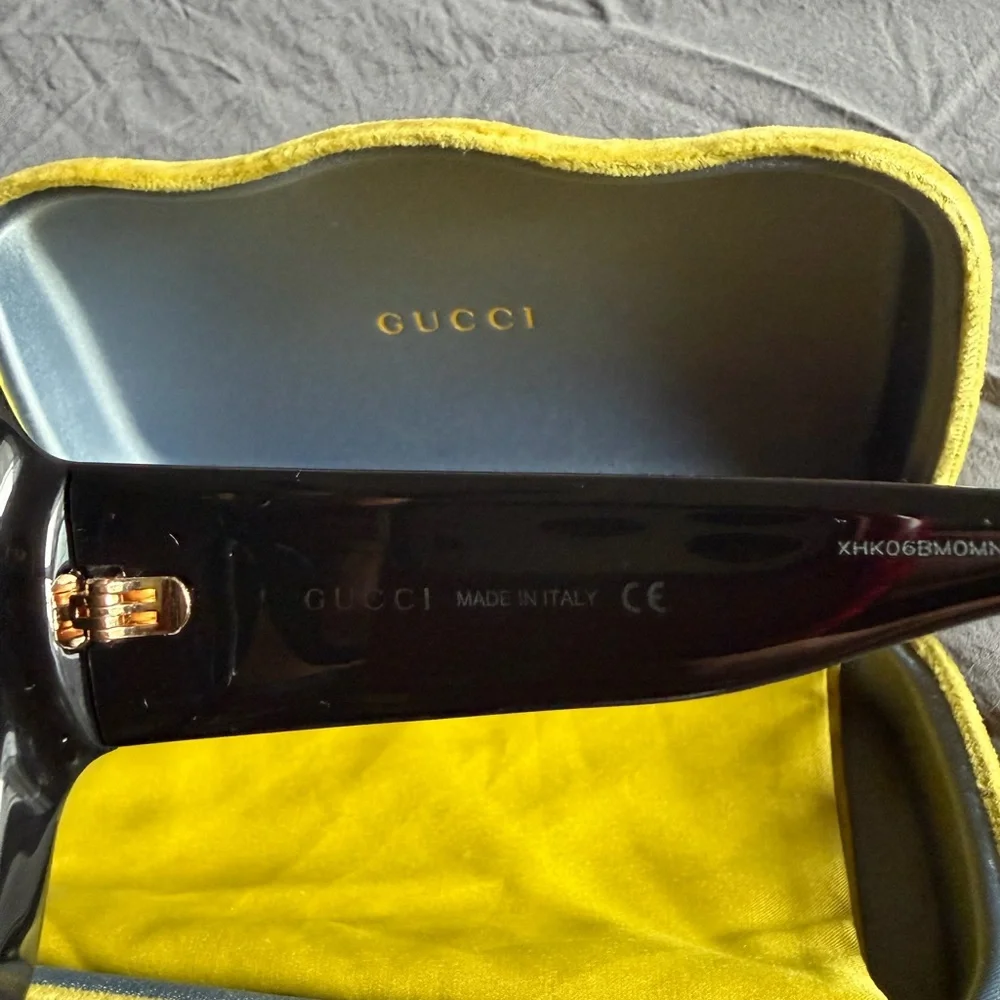 Gucci Black Oversized Square Sunglasses with Yellow Case